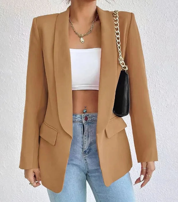 TikTok Most Popular 10 Colors S-2XL Middle Eastern Popular Women's Autumn/Winter/Spring Fashion Solid Color Polo Collar Small Suit Temperament Commuter Coat Jackets Ladies Casual Clothing Supplies