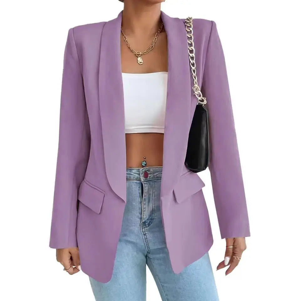 TikTok Most Popular 10 Colors S-2XL Middle Eastern Popular Women's Autumn/Winter/Spring Fashion Solid Color Polo Collar Small Suit Temperament Commuter Coat Jackets Ladies Casual Clothing Supplies