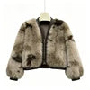 NEW Arrivals Women's Faux Fox Fur Bomber Jacket PU Leather Trim Short Cropped Winter Warm Fluffy Coat Casual Outerwear Women's Faux Fur Coats