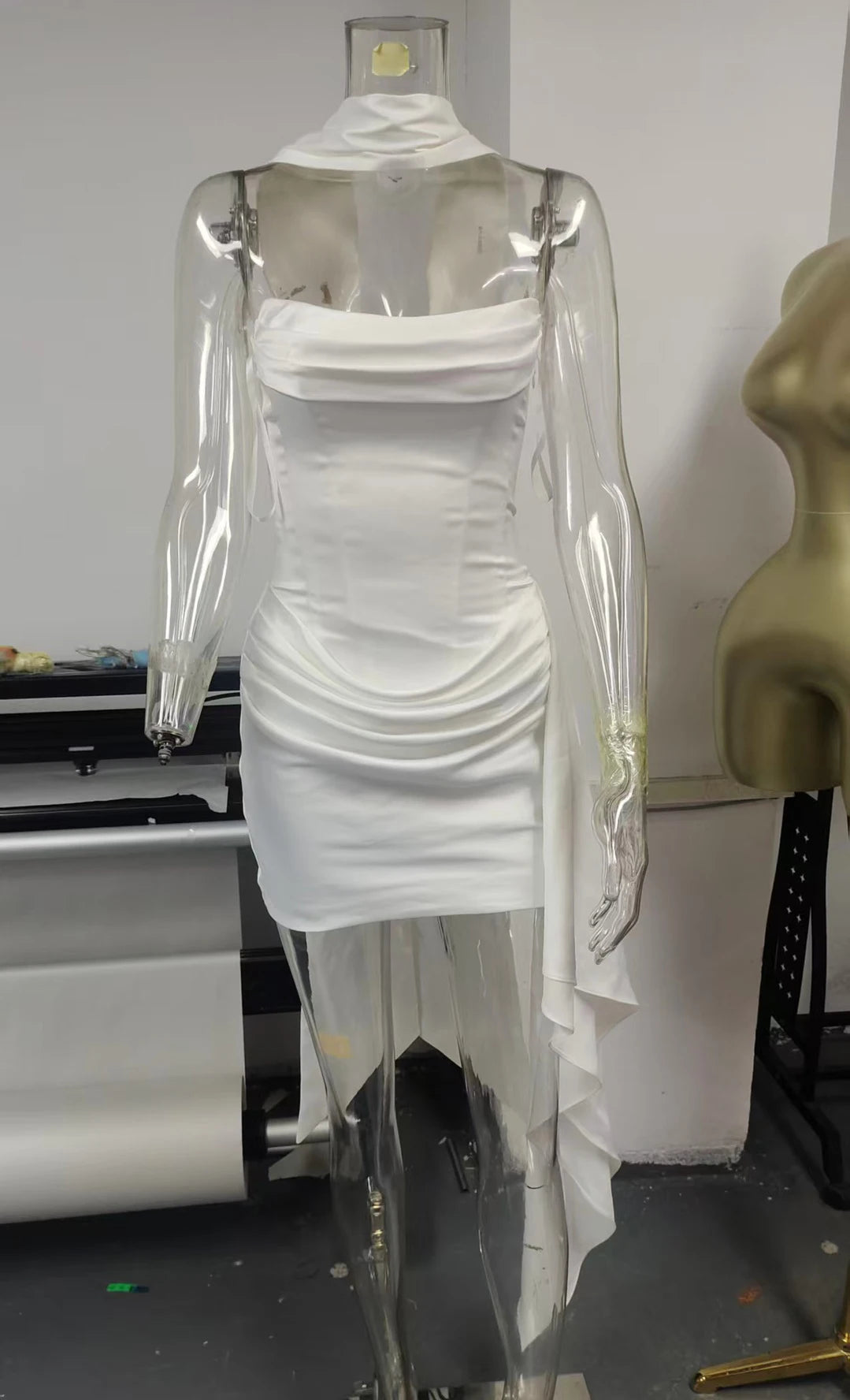 5 Colors High Quality Women Sleeveless Mesh Patchwork Tube Mini Dress Sexy Evening Party Backless Evening Dresses with Scarf Night Clubwear Mini Gowns Ladies Sexy Clothing Supplies