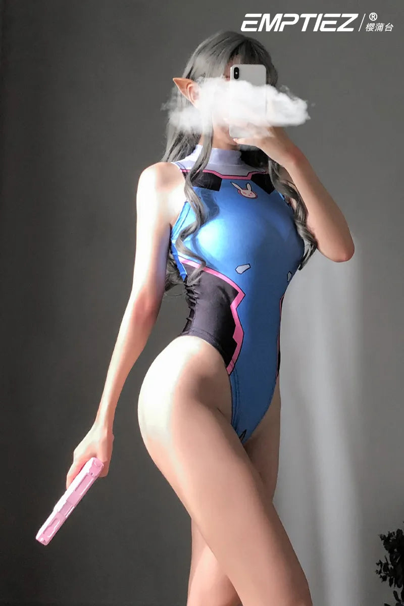 Anime Games Cosplay DVA Printed Sexy Costume for Women Anime Swimsuit Lingerie Bodysuit Swimwear Bathing Suit Open Crotch