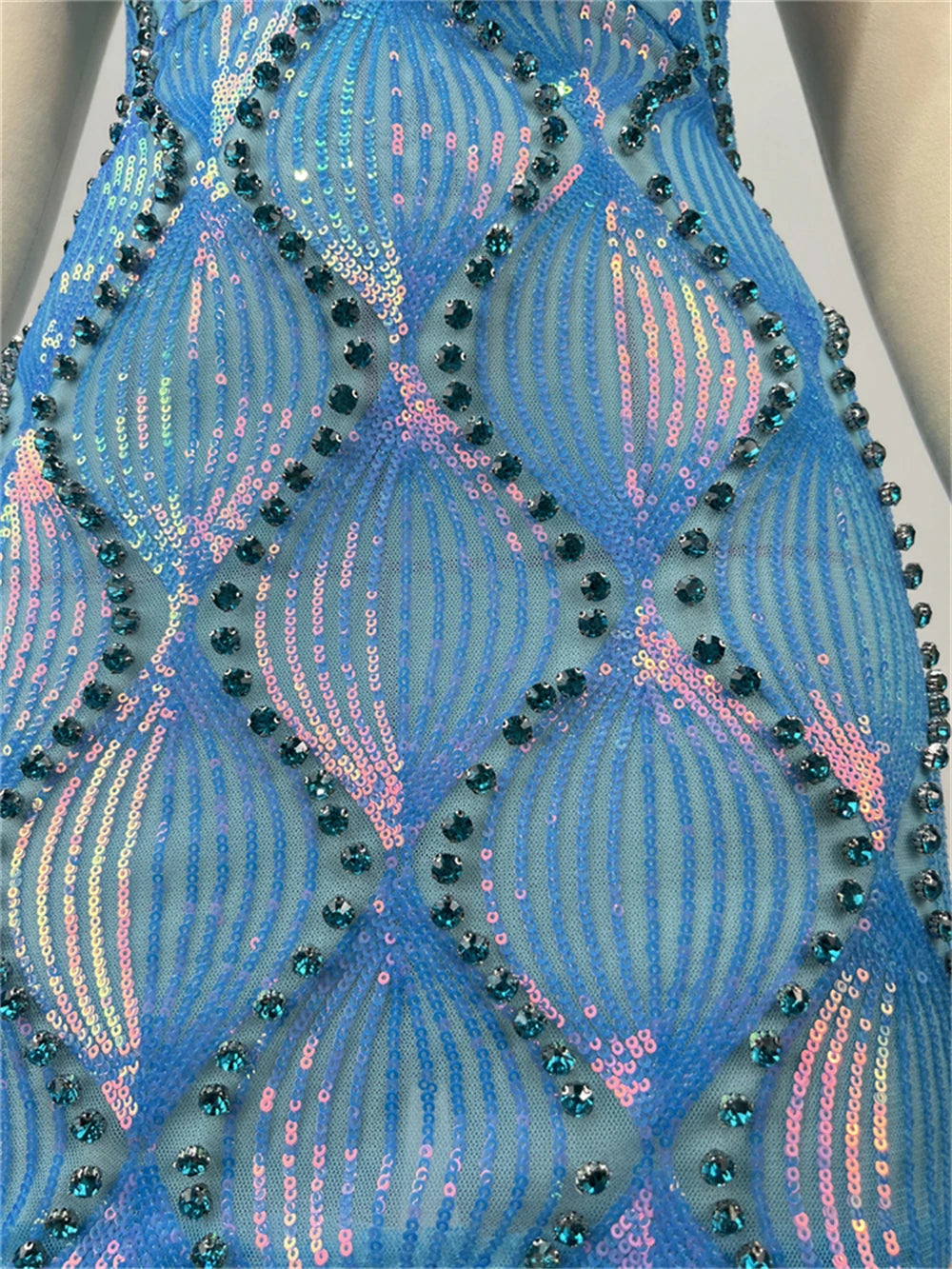Boutique Gala HOT SALE Top Quality Mini Hand Beading Celebrity Sky Blue Night Clubwear  Evening Prom Party Sequins Sexy Prom Runway Dress Ladies Luxury Apparel Supplies