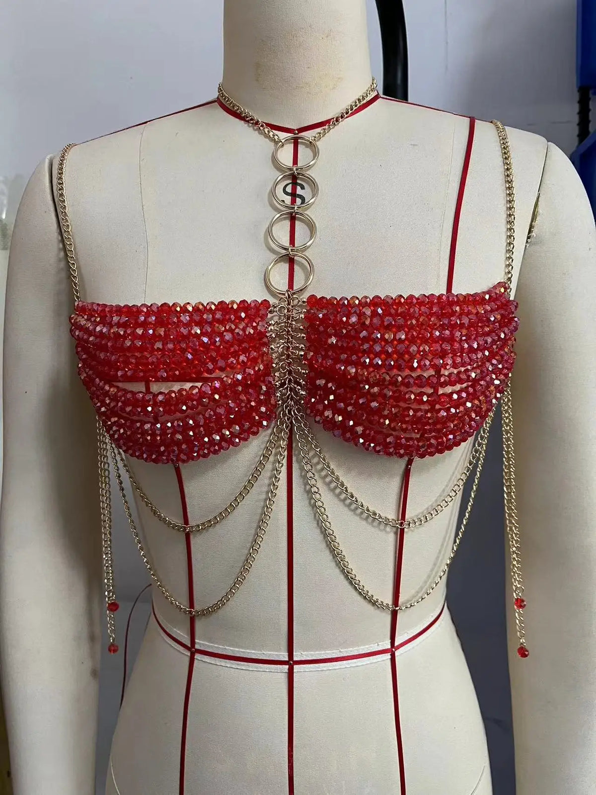 Sexy Women Handmade Body Chain New Fashion Jewelry Bikini Bra Beaded Halter Romantic Tank Top Beachwear See Through Evening Rave Party Night Clubwear Beach Bar Sexy Tops