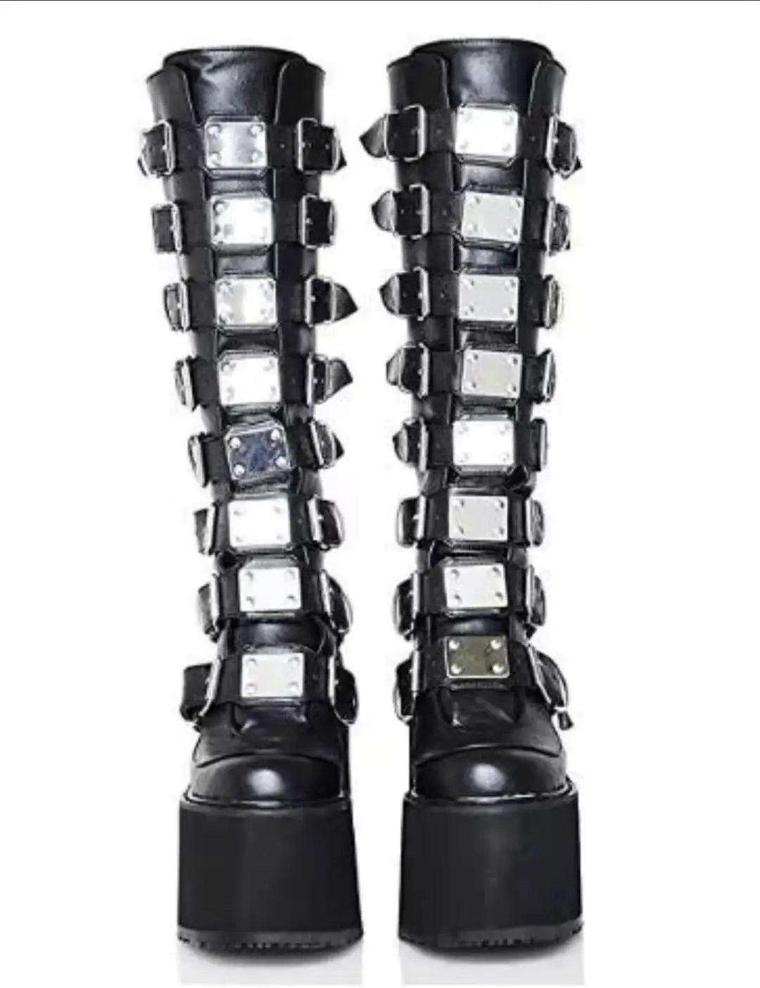 Female Fashion Metal Gothic Platform Boots Punk Cosplay Wedges High Heels Women Knee High Boots Stree Shoes Woman