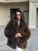 Apricot/Black/Dark Brown Color S-4XL Plus Size Women's Winter Warm  Artificial Fox Fur Coat Oversized Wide Notched Lapel Matching Belted Waist Mid Length Thick Warm Winter Outerwear Jackets Ladies Winter Clothing Supplies