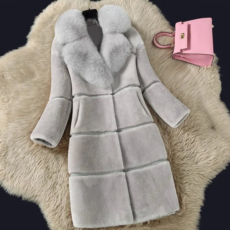 HOT SALE Black/Gray/Red Color S-5XL Plus Size Women's Luxury  Fur Coats Winter Fashion Gray Women Fur Jacket Thick Warm Outerwear Faux Fox Fur Casual Cotton Lining Snow Boots Knitted Ladies Winter Fashion Apparel Supplies