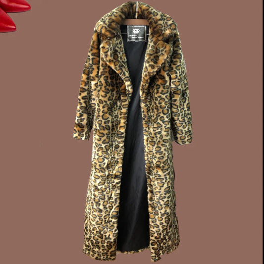NEW Arrivals S-9XL Extra Plus Size Women's Leopard Fur Coat Mink Faux Fur Coat Long Fashion Casual Top Europe and America Loose Warm Windbreaker