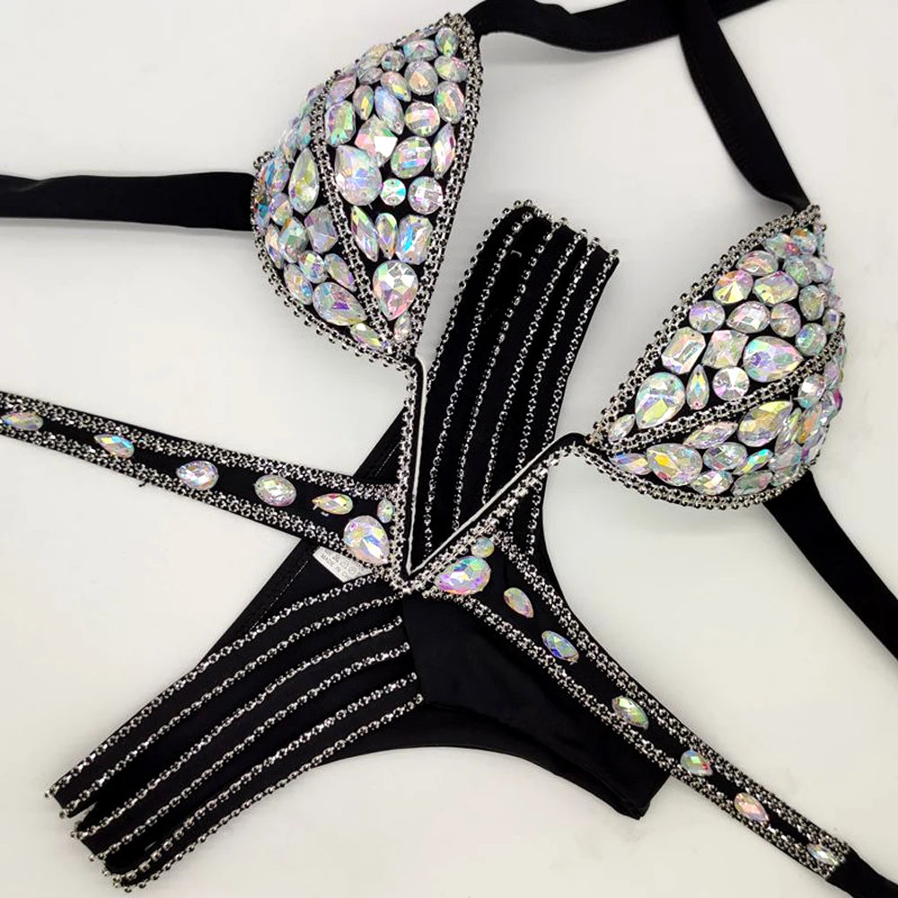 6 Color Luxury Bikini Set Women Bling Diamond Carnival Bra Crop Top Crystal Panties Rave Festival Outfit Club Wear