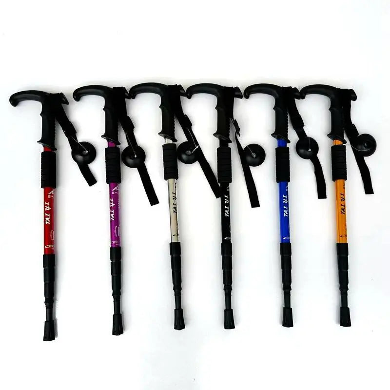 50-110cm Outdoor Climbing Mountaineering Iced Snow Hiking Shock-Absorbing High-Strength Ultra-Light Aluminum Alloy Four-Section Trekking Poles Plastic Modern Curved/Straight Handle Winter Sports Accessories