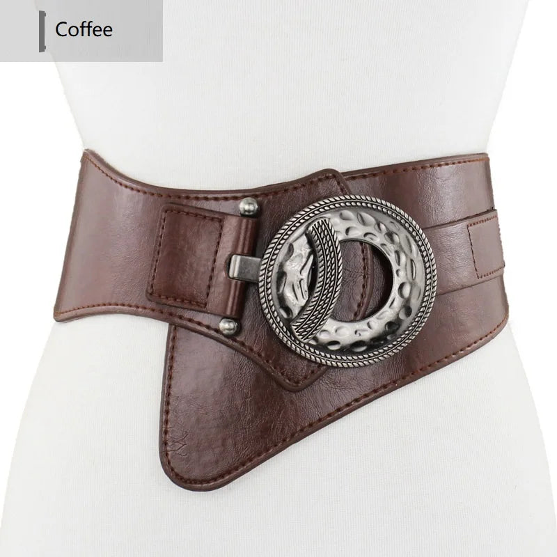 NEW Arrivals Lady Luxury Real Leather Dress Belt Female  High Elastic Wide Belt Women's Retro Decorative Down Jacket Belts Leather Waist Cover Waistband Girls Ladies Luxury Fashion Apparel Accessories Supplies