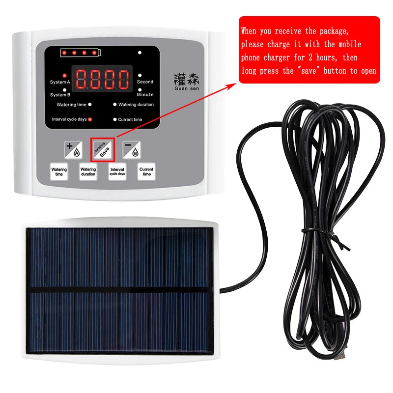 NEW Arrivals Garden Drip Irrigation Device Double Pump Controller Timer System, Solar Energy Intelligent Automatic Watering Device for Plants Trees Flowers Garden Watering Accessories