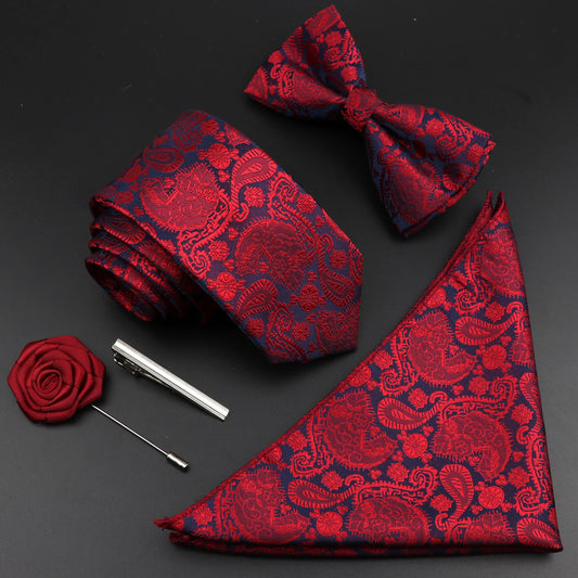 5 PCS Set 35 Types/Solid Color Silk Men Tie Set Jacquard  Necktie Bowtie Suit Vintage For Groom Business Wedding Party Men's Apparel Accessories Luxury Clothing Sets