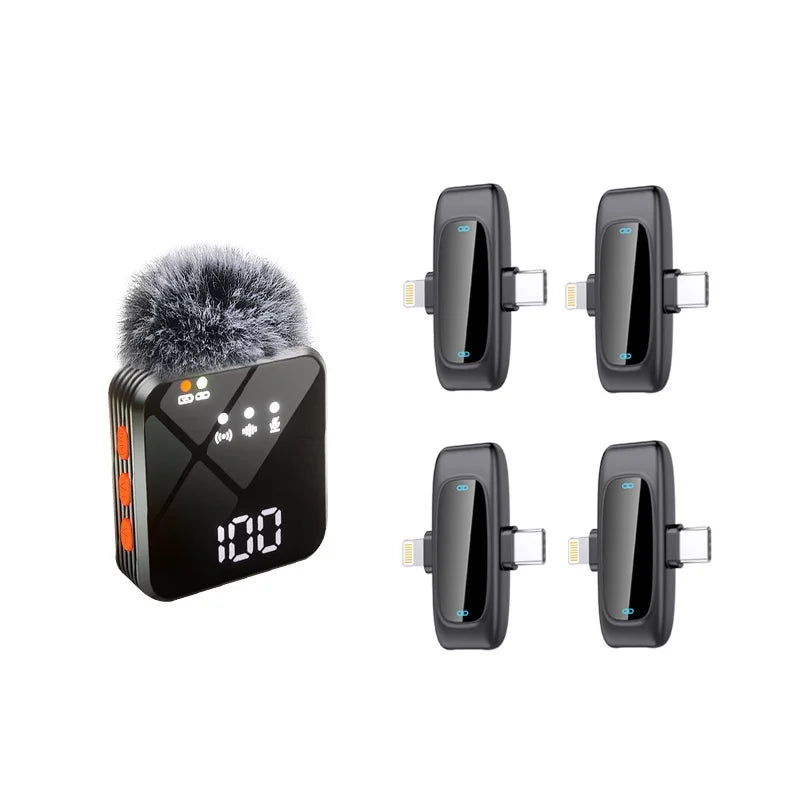4 in 1 Wireless Lavalier Microphone Set with Power Digital Display, Noise Reduction Clip-on Mic for Live Streaming Phone TikTok YouTube Video Creation  Professional Microphones Set