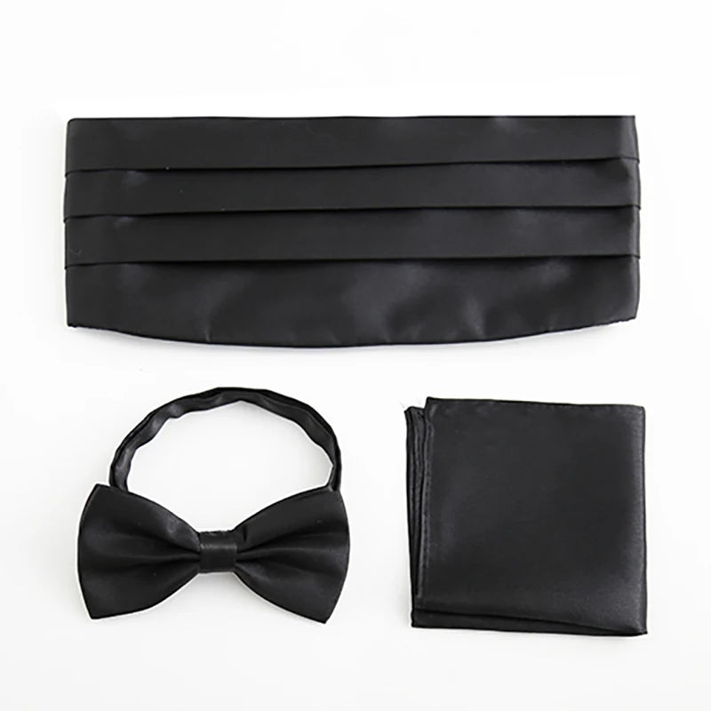 3 PCS Set 17 Colors Men's Luxury Tuxedo Satin Cummerbund Sets Pocket Square Hanky Bow Tie Tuxedo Wedding Men's Formal Papillon Sash Wide Belts Ceremonial Belt Male Luxury Apparel Sets