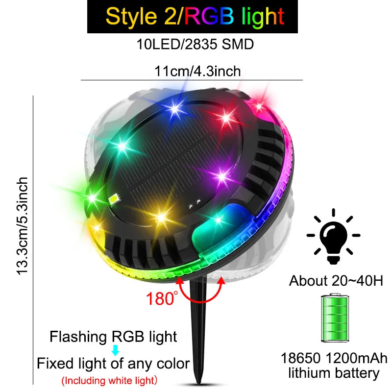 NEW 4PCS Set Solar Powered Ground Colorful RGB/White/ Warm White Light Waterproof Garden Pathway Deck Lights With 8 LEDs Solar Lamps for Home Yard Driveway Lawn Road