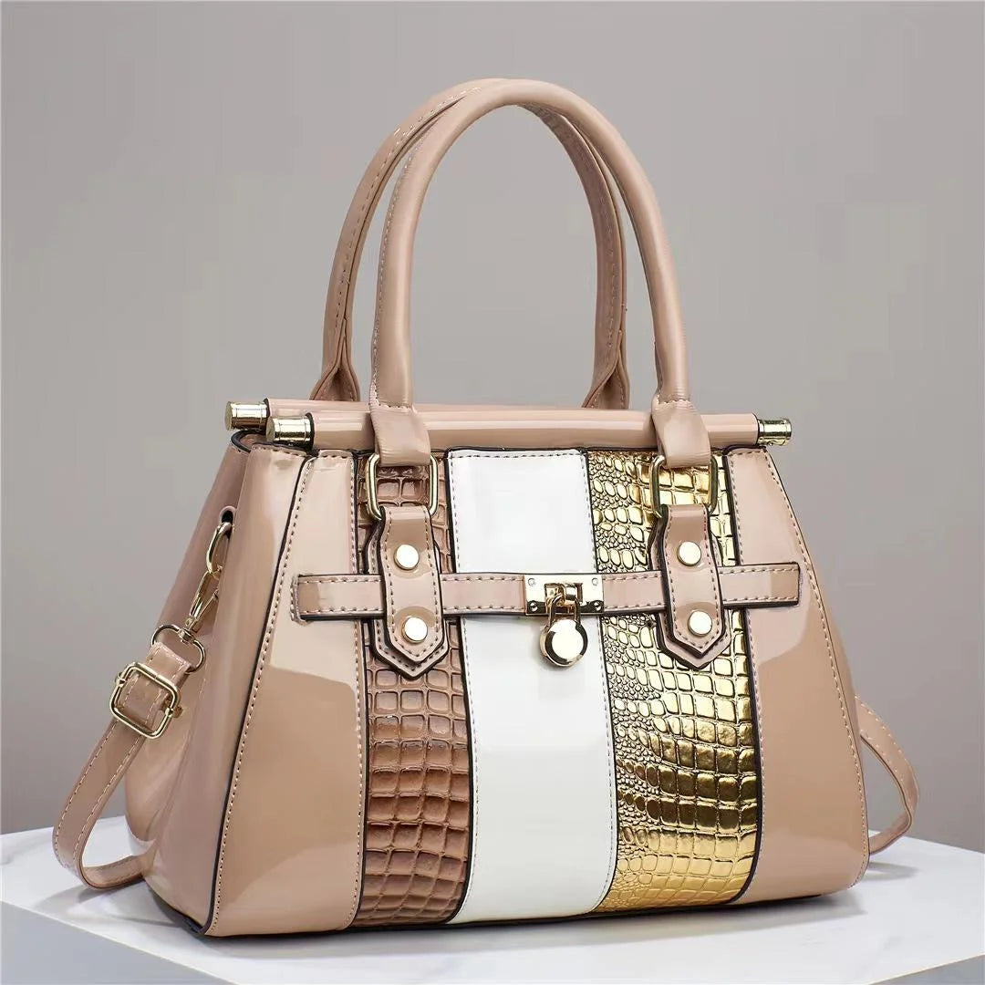 8 Colors Luxury Female Handbag Fashion Patent Leather Zippered Closure Woman's Shoulder PU Bag Polyester Lining Portable Embroidery Bags Ladies Apparel Accessories