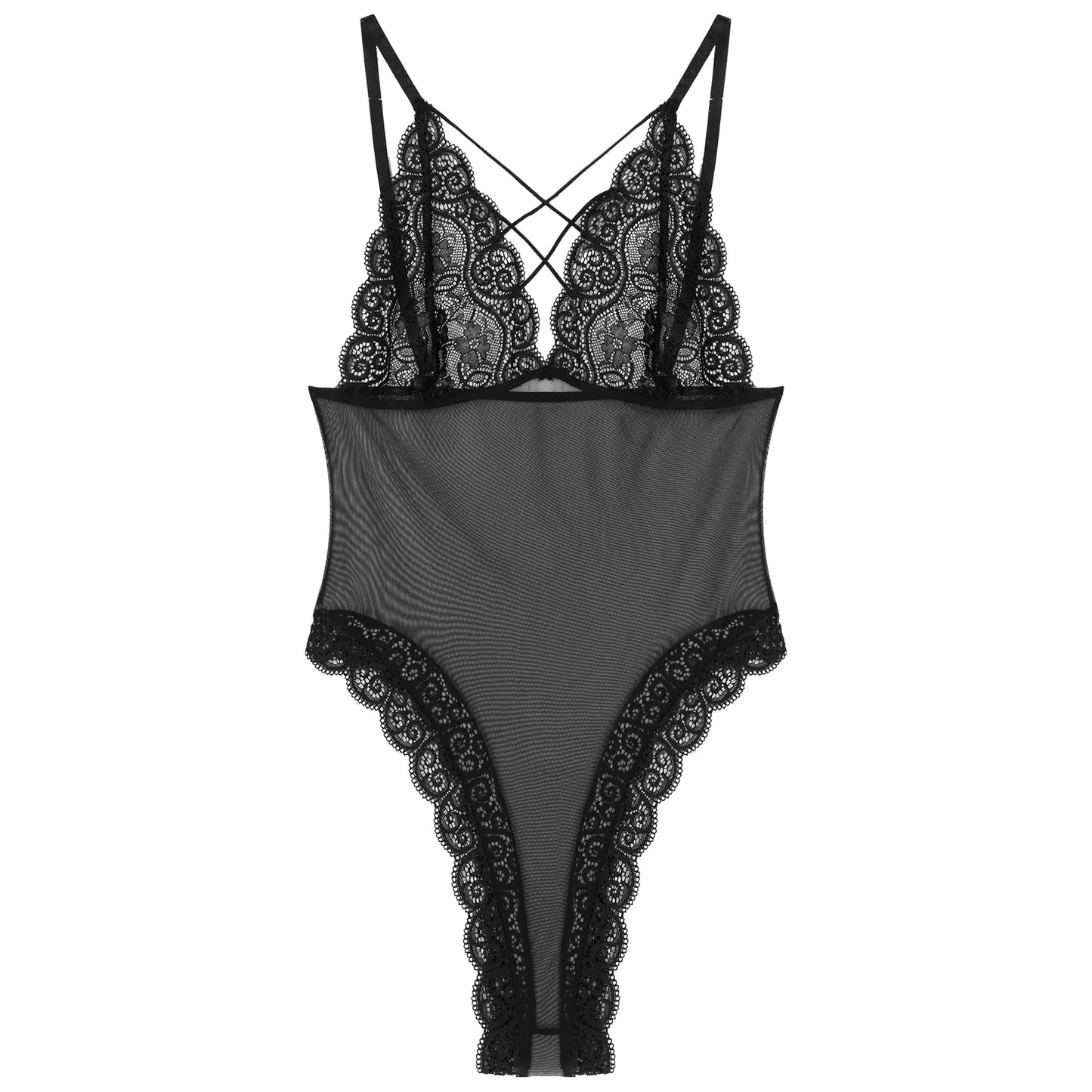 Mens Sissy Sexy Bodysuit Lingerie Nightwear Crisscross Strappy Adjustable Straps Leotard See-through Mesh Lace Patchwork Teddies
