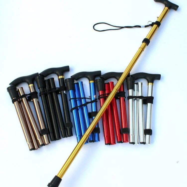 3 Colors Foldable Aluminum Alloy Walking Stick Plastic Handle Portable Trekking Poles Non-Slip Lightweight Telescopic 250 Lb Capacity Disability Tools