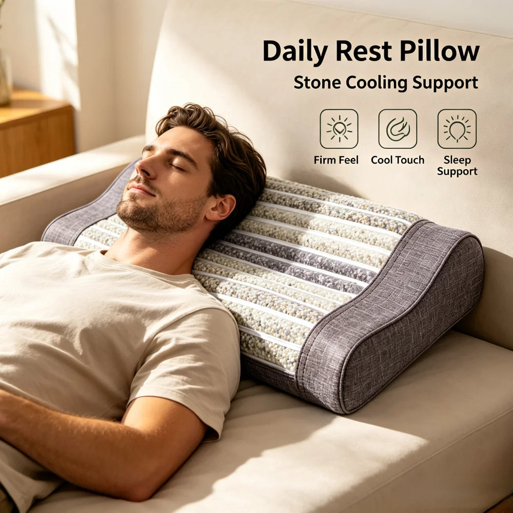 Natural Jade Crystal Tourmaline Memory Foam Jade Pillow Ergonomic Cervical Neck Support Cooling Sleep Pillow for Adult Night Rest Relaxation Head Massage Accessories Health Care Supplies