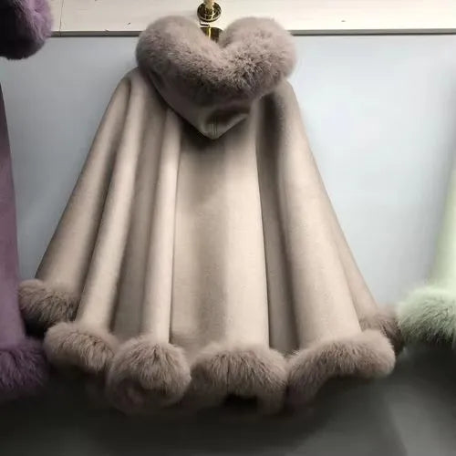12 Colors New Coming Customized Color Real Natural Fox Fur Cashmere Poncho Women Fur Shawls Evening Party Wedding Guest Luxury Coats Outerwear Jackets Ladies Luxury Apparel Supplies