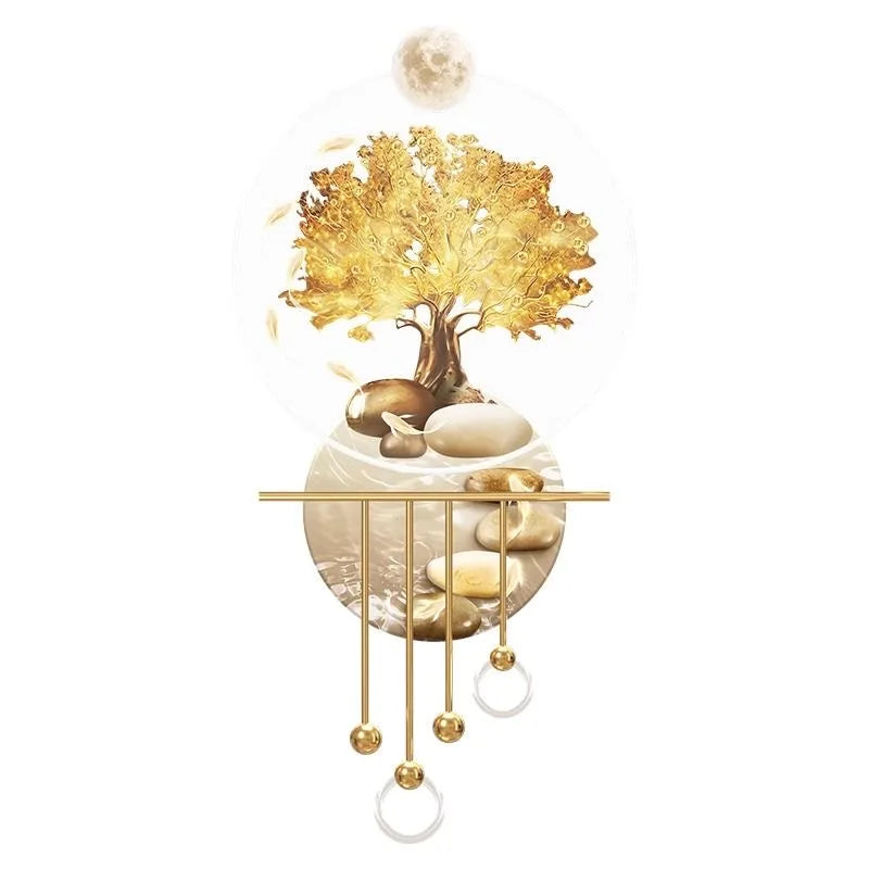 Wealth Life Tree 100*50cm with Lights Metallic Wall Art Creative Decoration Living Room for Home Office Decor Luxury Art Item House Decoration