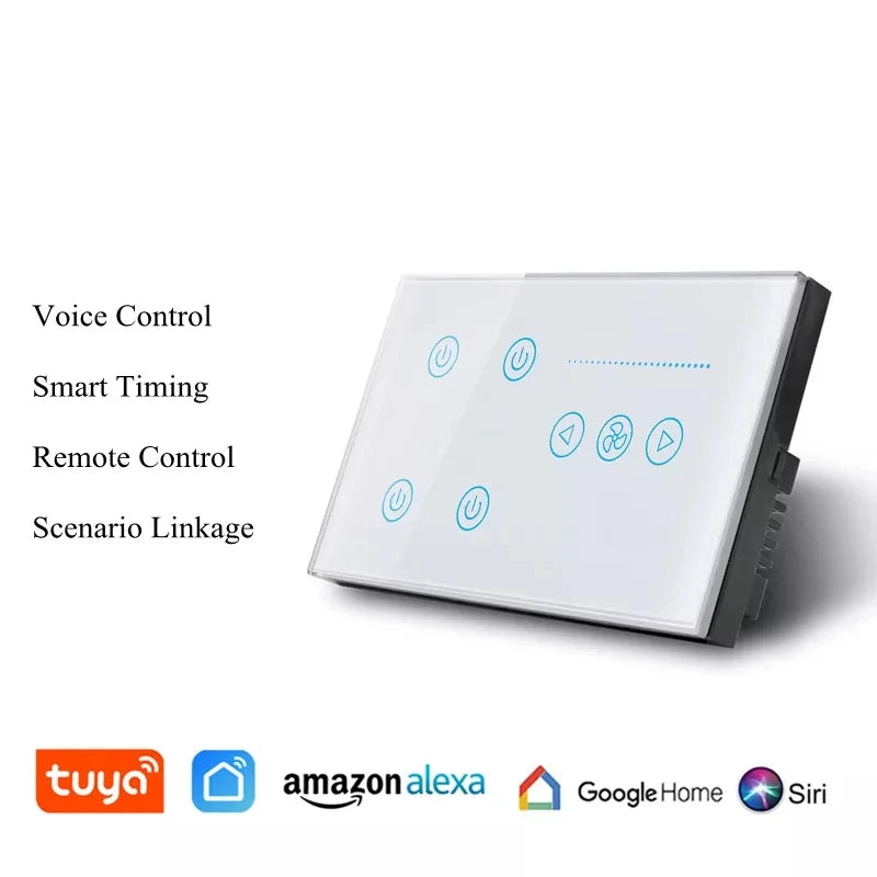 UK/AU/US/EU Plug Wi-Fi RF433 Smart Device Fan Light Switch APP Control TUYA Remote Various Speed Control Fan Lamp Wall Mounted Light  Switch Panel Home Office Lighting Supplies