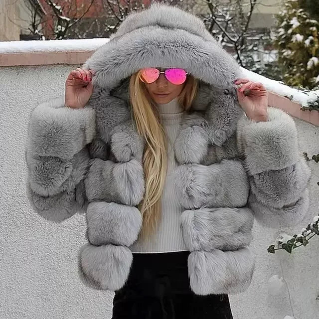 10 Colors S-4XL Plus Size Women's Winter Warm Faux Fur Jacket with Hat Splicing Jacket Faux Fur Hooded Jacket Top Quality Snow Boots Outerwear Jackets Women Winter Apparel Supplies