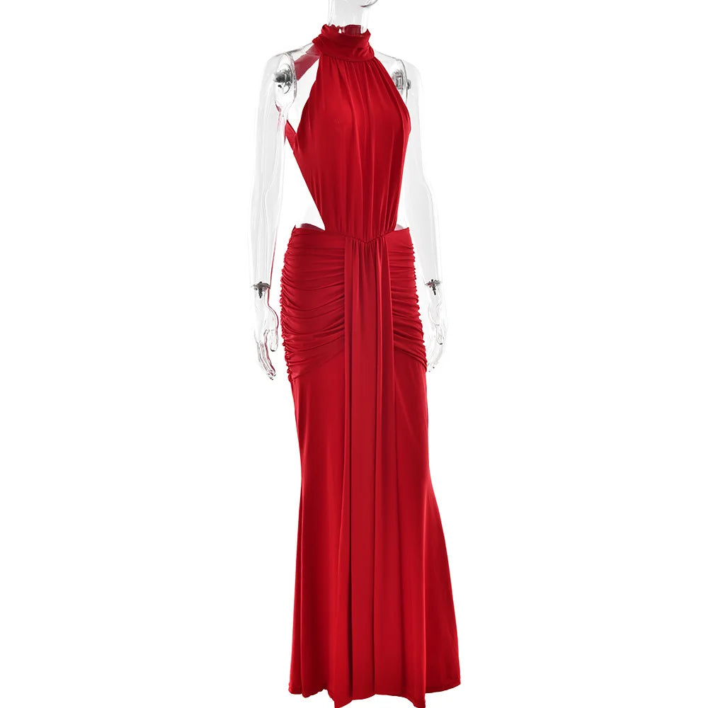 NEW Arrivals 4 Colors Women Boutique Selling Summer Sexy Sleeveless Halter Maxi Dress Sexy Party Backless Evening Party Dresses Night Clubwear Prom Gowns Ladies Sexy Clothing Supplies