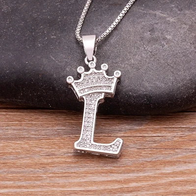 Hot Sale A-Z Letters Crown Pendant Initial Alphabet Necklace For Women Men Accessories Name Jewelry  Party Birthday Gifts