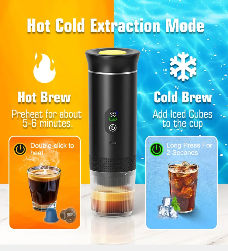 20 Bar Powerful USB Rechargeable Electric Coffee Espresso Maker with Hot Water System for Holiday Entertaining Outdoor Travel Camping Beach Picnic Coffee Maker Machine Home Office Drinkware Accessories