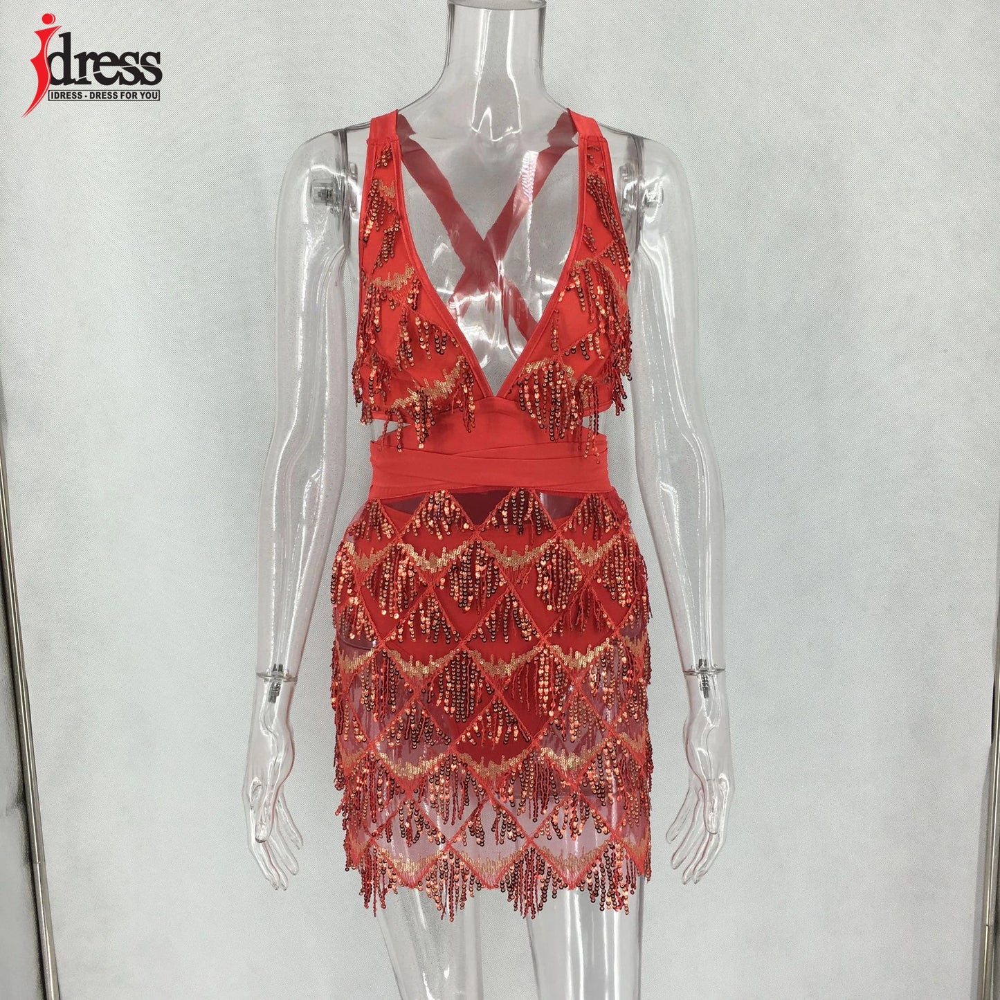 Just Arrived 5 Colors S-XL Tassel Sequin Dress Sexy Women V Neck Backless Evening Party Dress Night Clubwear Prom Latin Dancing Clothes Sequin Fringe Outfit