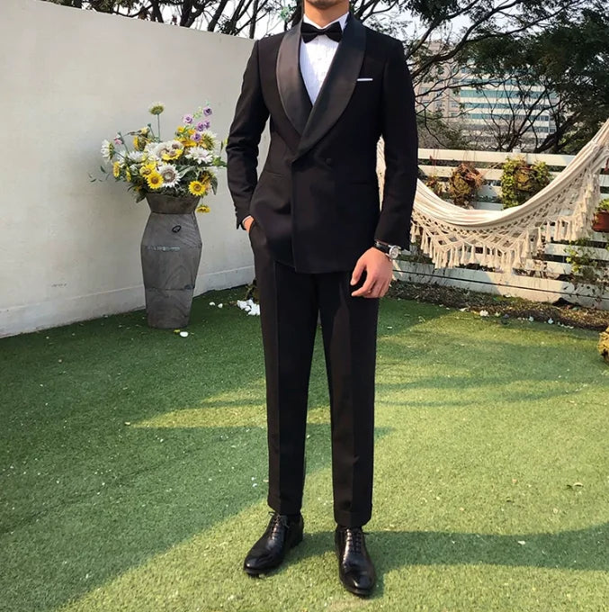 HOT SALE Only Few Units Left NEW Design Italian Fashion High Quality M-4XL Curvy Men's Formal Evening Business Party Wear Shawl Collar Jacket Pants Black Color Gentlemen Wedding Guest Groom Red Carpet Celebrities Men Luxury S