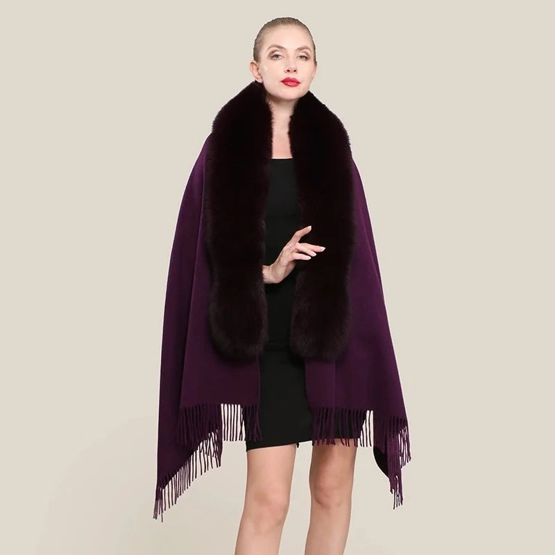 Boutique Gala HOT SALE  10 Colors Winter Warm 100% Real Fox Fur Long Shawl Luxury Women Fur Poncho Cape Evening Business Party Prom Wedding Guest Clothes Ladies Luxury Apparel Supplies.
