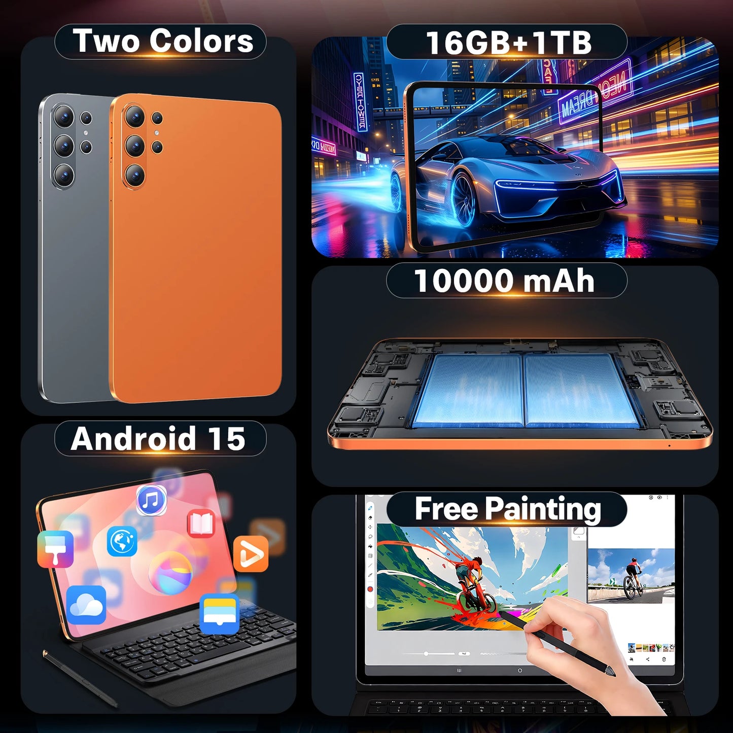 New 16G+1TB S26 5G Dual SIM Tablet PC Fast Big Screen Android 15 WI-FI Global CDMA LTE Octa Core Multi-Languages Support