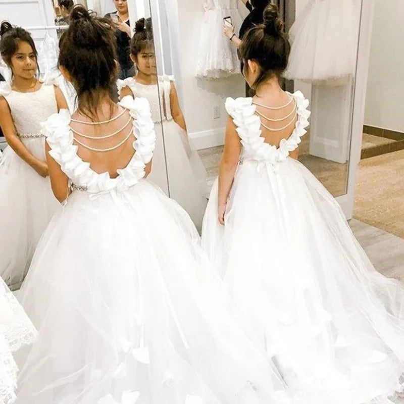 NEW Arrivals Hot White/Pink Color 2/14 Years Old Girls Panton Dragon Piano Playing Luxury Flower Girls' Dresses Ball Gown Bridesmaid Wedding Dress Evening Birthday Party Mermaid Formal Gowns Children Luxury Apparel Supplies