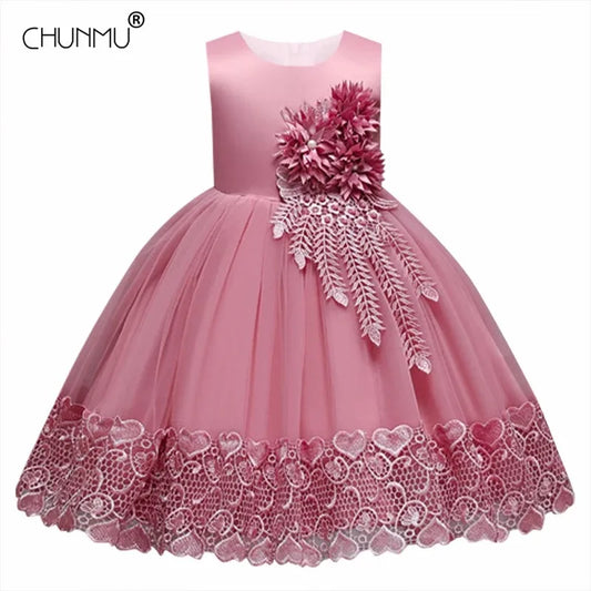 7 Colors Luxury Girls Evening Wedding Birthday Party Gown Lace Tutu Princess Dress Floral Embroidery Girls Children Clothing Kids Party Mermaid Bridal Dress Children Luxury Fashion Clothing Supplies