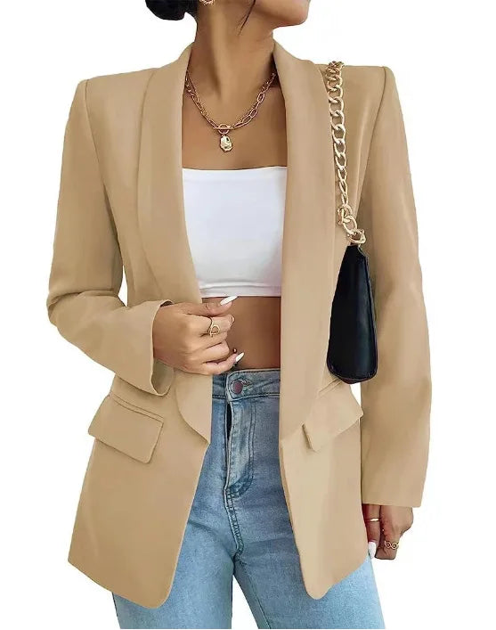 TikTok Most Popular 10 Colors S-2XL Middle Eastern Popular Women's Autumn/Winter/Spring Fashion Solid Color Polo Collar Small Suit Temperament Commuter Coat Jackets Ladies Casual Clothing Supplies