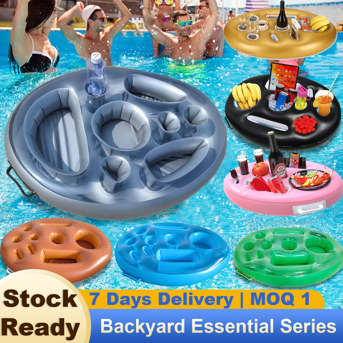 NEW 7 Colors Inflatable Durable Floating Pool Eight-Holes Tray Cup Holder 70x50cm Fits Phones PVC Outdoor Water Pool Beach Party -Cooled Beverage Swim Party Drinkware Accessories
