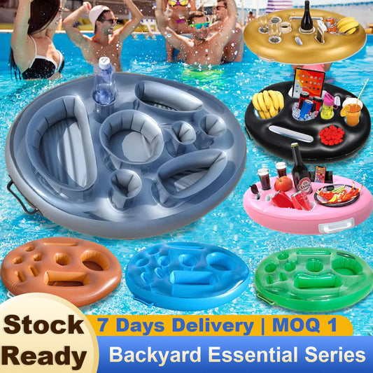 NEW 7 Colors Inflatable Durable Floating Pool Eight-Holes Tray Cup Holder 70x50cm Fits Phones PVC Outdoor Water Pool Beach Party -Cooled Beverage Swim Party Drinkware Accessories
