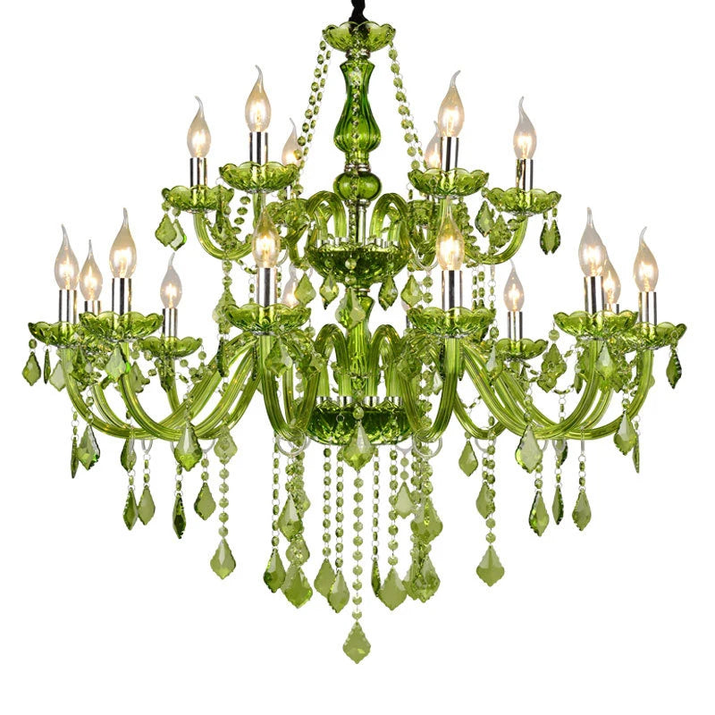 HOT SALE 8/15/18 Lights Villa Home Living Room Maria Theresa European Style Crystal Pendent Lamp Green Candle Lamp Luxurious Living Room Restaurant Bedroom KTV  Bar Art Decoration Lighting Supplies