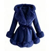 5 Colors UK (6-20) Large Size  Women's Streetwear Thick Plain Dyed Woven Single Breasted Faux Fur Trim Hooded Belted Winter Trench Coat Winter Warm Autumn Apparel Clothing Supplies