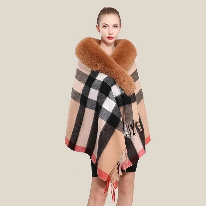 Boutique Gala HOT SALE  10 Colors Winter Warm 100% Real Fox Fur Long Shawl Luxury Women Fur Poncho Cape Evening Business Party Prom Wedding Guest Clothes Ladies Luxury Apparel Supplies.