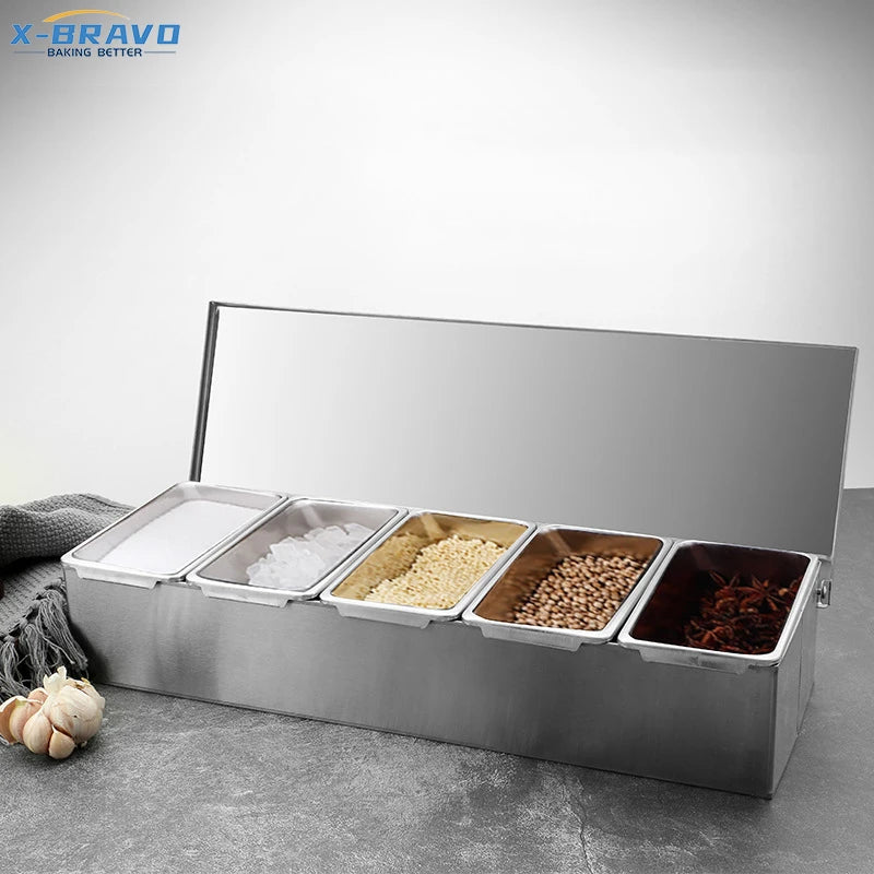 304 Seasoning 3/4/5.6 Professional Boxes Top Quality Stainless Steel Ingredients Organizer  Box Cheese Sauce Salt Sugar Storage Box Spice Jar Baking Tool Home Kitchen Accessories