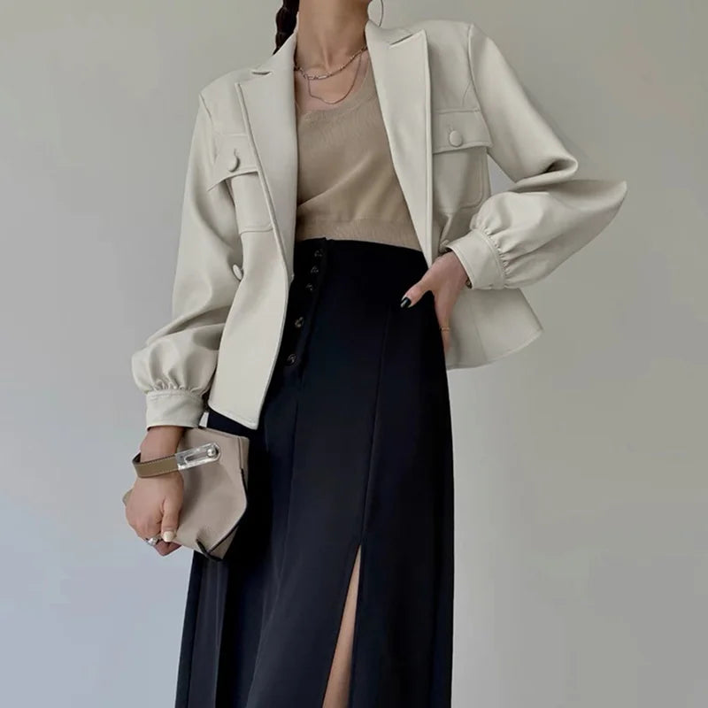 Boutique Gala HOT SALE Green/(Few Units Left) White/Black Color M-2XL Autumn Spring  Women's Real Genuine Leather Jacket Sexy Leather Blazer Evening Party Coat Ladies Luxury Apparel Supplies
