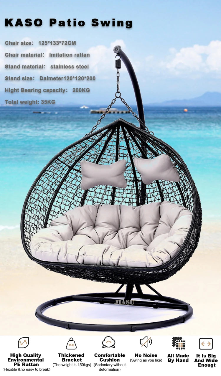 NEW Arrivals 3 Colors Luxury Wicker Egg Swings Double Rattan Villa Home Indoor Outdoor Patio Garden Courtyard Cushions Swing Chair Furniture Supplies