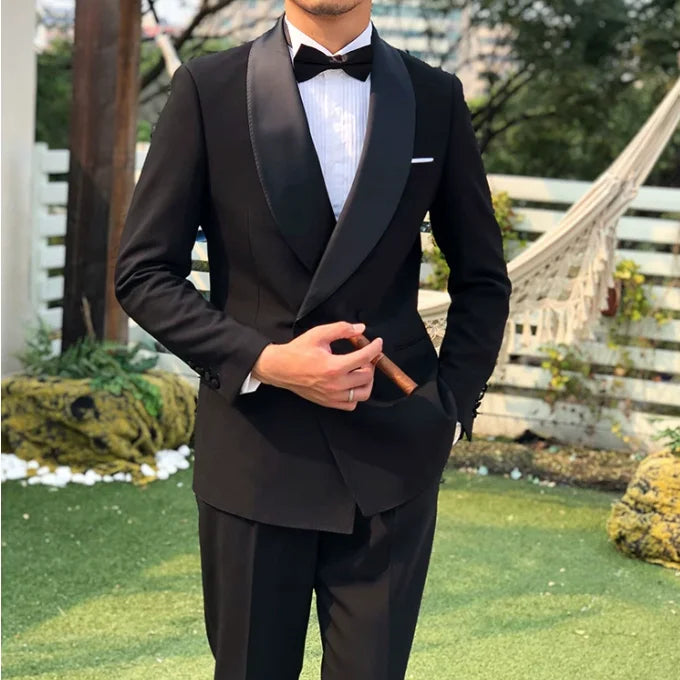 HOT SALE Only Few Units Left NEW Design Italian Fashion High Quality M-4XL Curvy Men's Formal Evening Business Party Wear Shawl Collar Jacket Pants Black Color Gentlemen Wedding Guest Groom Red Carpet Celebrities Men Luxury S