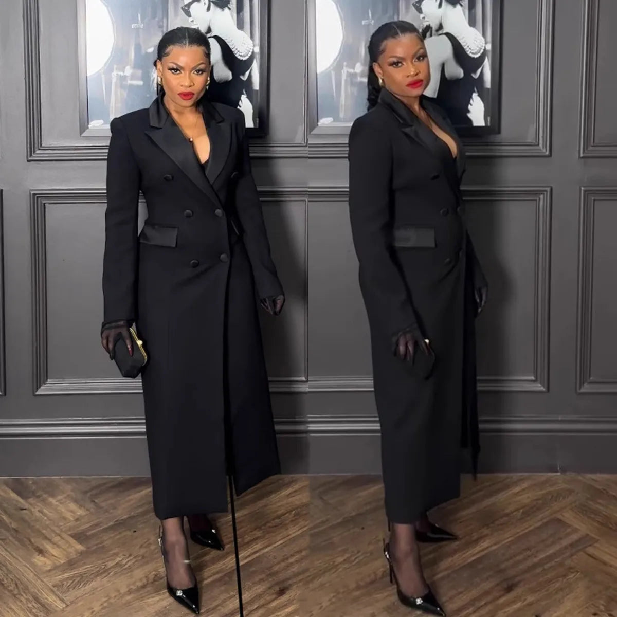 S-3XL Plus Size Black Color High Quality Long Blazer Dress Women Lady Elegant Suit Collar Slim Suits Dresses Long Coat Business Long Jacket Trench for Women