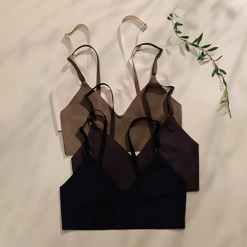 Hot Sale Seamless Bra&Briefs Set Bustier Crop Tops Breathable Sexy Ice Silk Seamless Bra And Thong Set For Young Girls