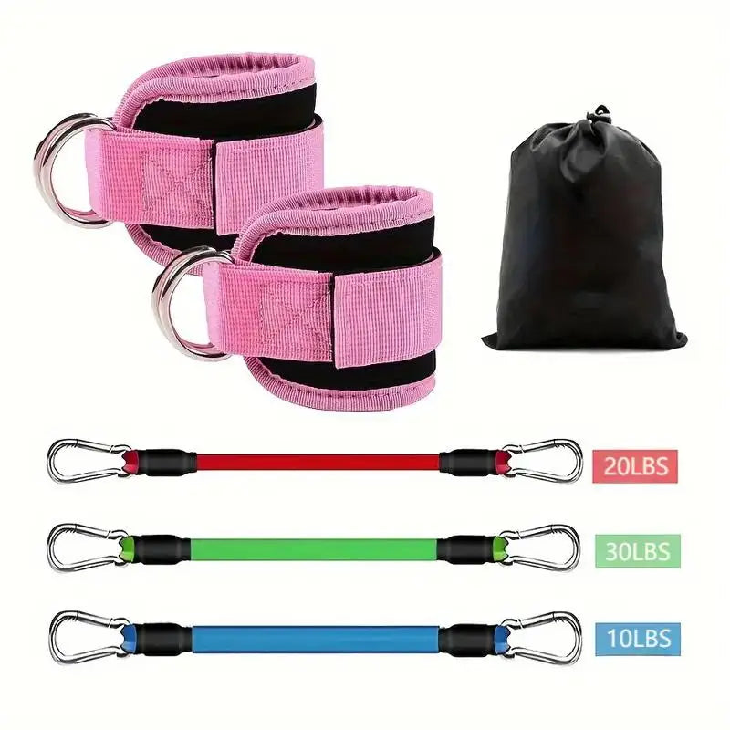 NEW Arrivals 5 Colors, Home Gym Yoga Studio 6 PCS Set TPE Ankle Resistance Bands with Cuffs High Elastic for Glute & Leg Workouts Booty Exercise Equipment Workout Sets