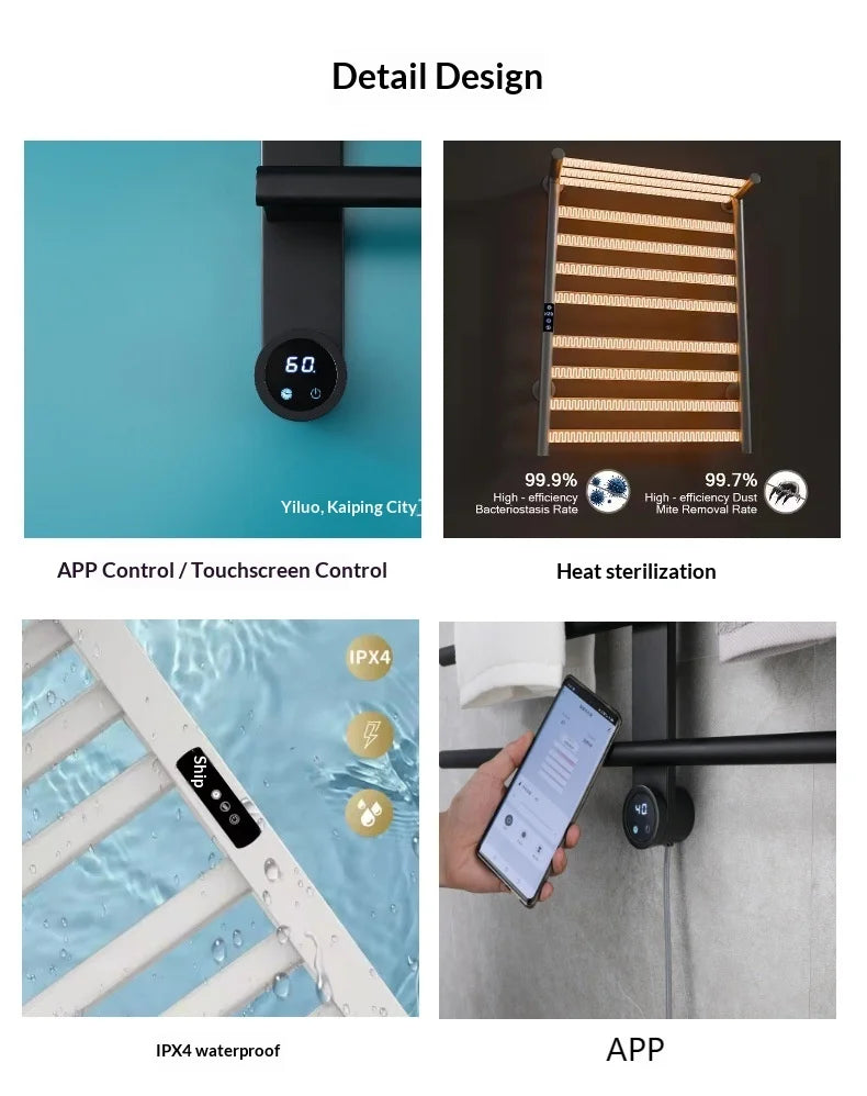 Hot Sale 5 Colors Round Tube Electric Towel Rack With LCD Screen Hide-Installed Smart Temperature Controller for Bathroom Home Hotels Clothes Dryer Heating Rack 3Y Warranty (After Sale Service: Online Technical Support)